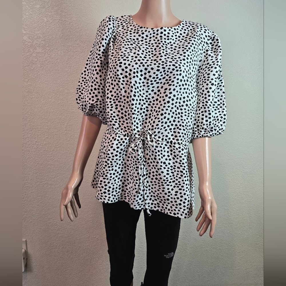 Alfani womens coral tides shirt linen blend white black Size Xl - Picture 3 of 12